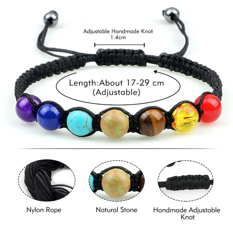 7 Chakra Healing Beaded Bracelet Reiki Prayer Balance Beads Bracelet Handmade Braided Bangles For Women Men Adjustable Jewelry - Mystic Oasis Gifts