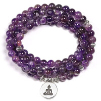 Natural Purple Crystal Amethysts Bracelet 6mm Beads Necklace Yoga 108 Mala Stone Bracelet for Women Lotus Energy Jewelry - Mystic Oasis Gifts