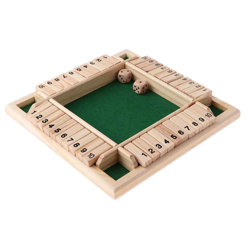 Deluxe Four Sided 10 Numbers Shut The Box Board Game Set Dice Party Club Drinking Games for Adults Families - Mystic Oasis Gifts