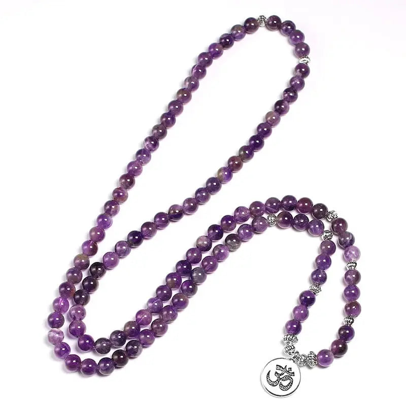 Natural Purple Crystal Amethysts Bracelet 6mm Beads Necklace Yoga 108 Mala Stone Bracelet for Women Lotus Energy Jewelry - Mystic Oasis Gifts
