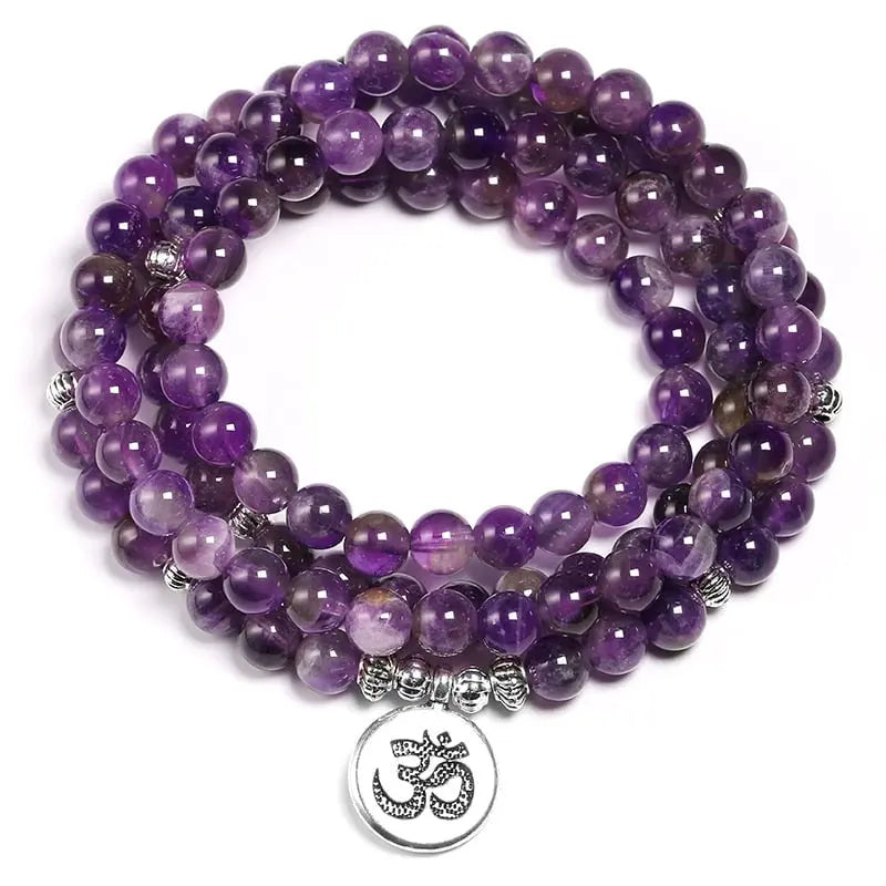 Natural Purple Crystal Amethysts Bracelet 6mm Beads Necklace Yoga 108 Mala Stone Bracelet for Women Lotus Energy Jewelry - Mystic Oasis Gifts