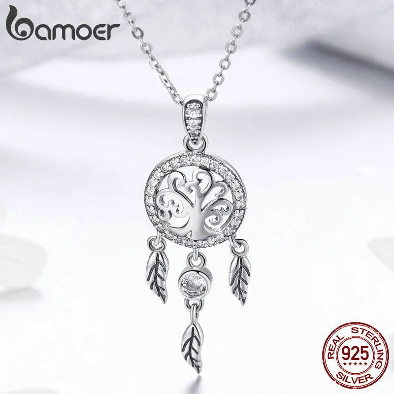 BAMOER Authentic 925 Sterling Silver Tree of Life Dream Catcher Necklaces Pendant Jewelry Set Sterling Silver Jewelry Gift - Mystic Oasis Gifts