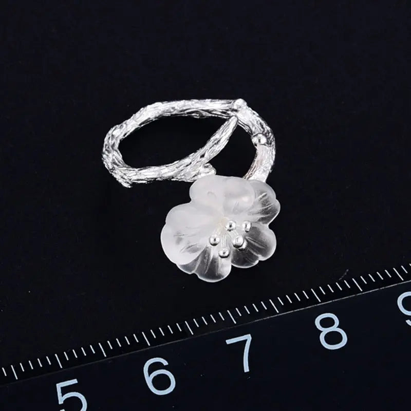 Lotus Fun Real 925 Sterling Silver Natural Gemstones Fine Jewelry Cute Flower in the Rain Ring Open Rings for Women Accessories - Mystic Oasis Gifts