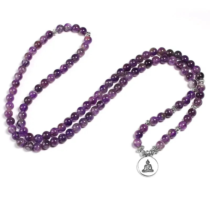 Natural Purple Crystal Amethysts Bracelet 6mm Beads Necklace Yoga 108 Mala Stone Bracelet for Women Lotus Energy Jewelry - Mystic Oasis Gifts