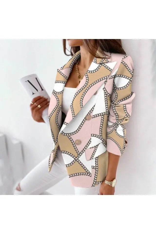 Autumn Office Lady Elegant Blazer Coats Fashion Turn-Down Collar Women Outerwear Spring Casual Simple Long Sleeve Jackets printe - Mystic Oasis Gifts