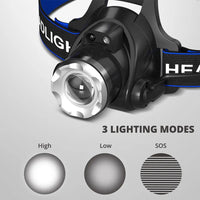 LED Headlamp Fishing Headlight T6/L2/V6 3 Modes Zoomable Waterproof Super bright camping light Powered by 2x18650 batteries - Mystic Oasis Gifts