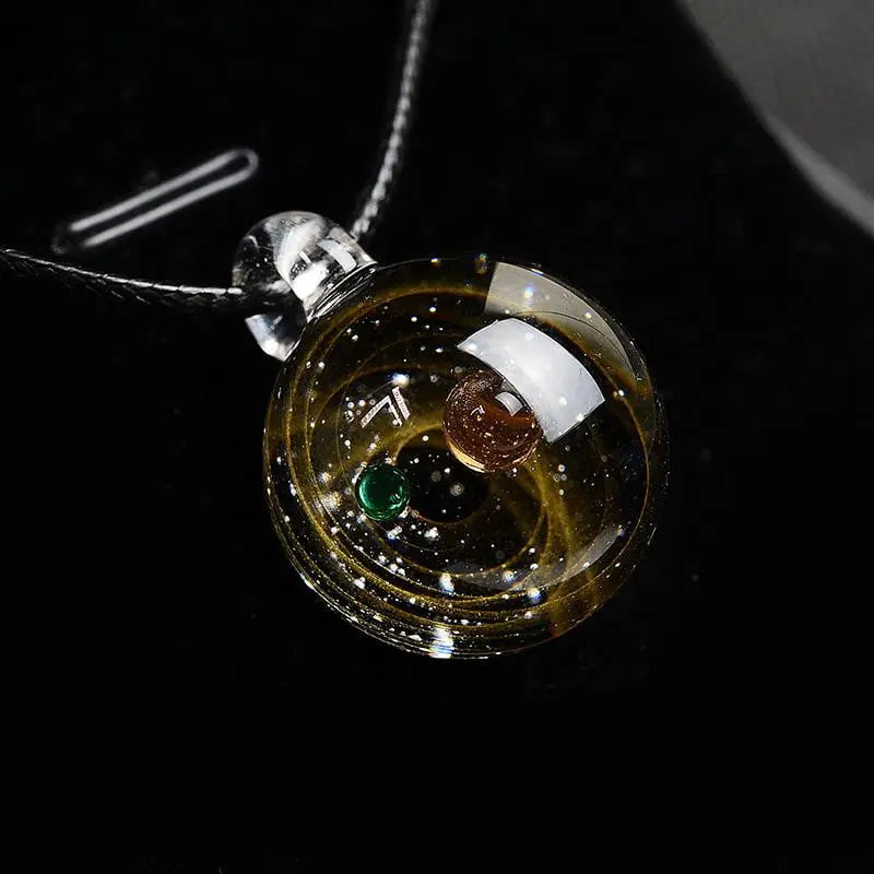 BOEYCJR Universe Glass Bead Planets Pendant Necklace Galaxy Rope Chain Solar System Design Necklace for Women - Mystic Oasis Gifts