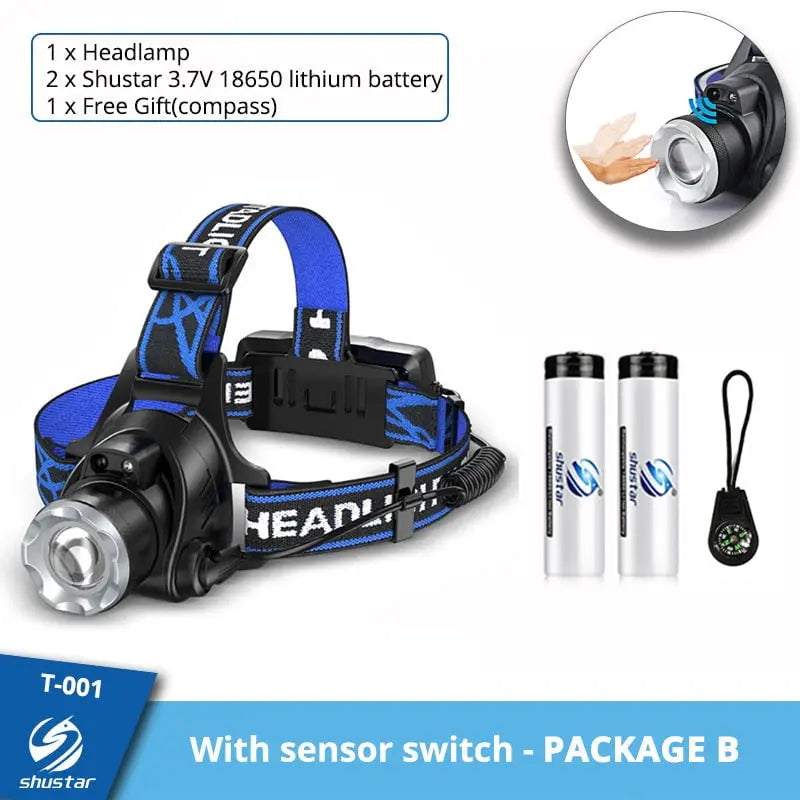 LED Headlamp Fishing Headlight T6/L2/V6 3 Modes Zoomable Waterproof Super bright camping light Powered by 2x18650 batteries - Mystic Oasis Gifts