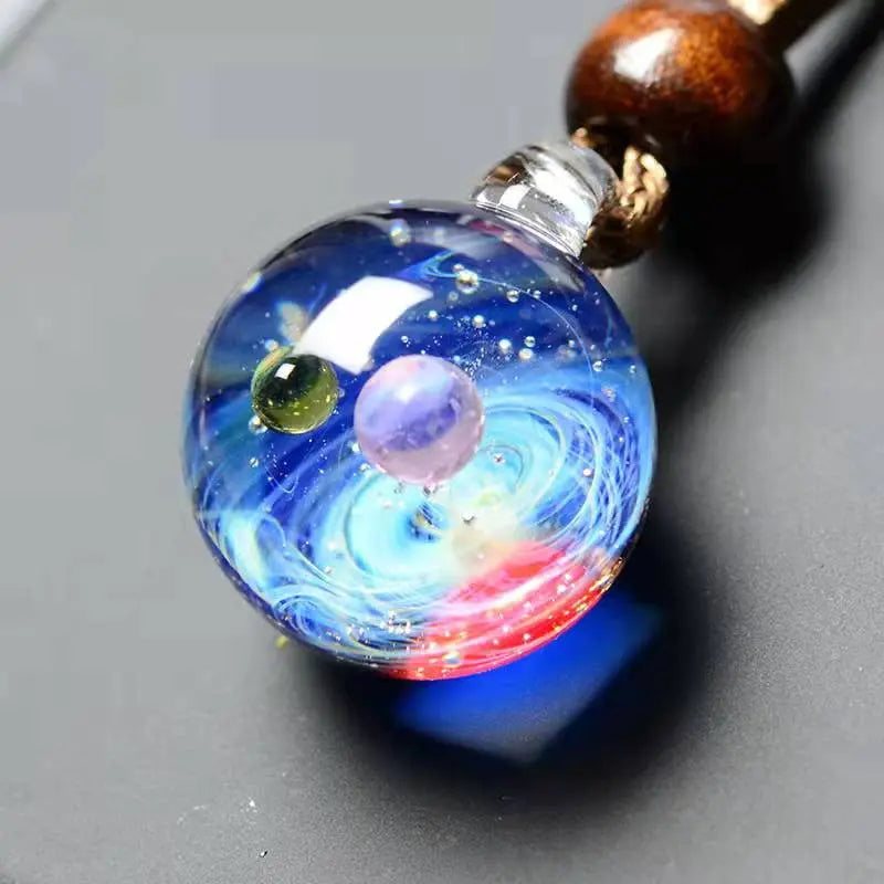 BOEYCJR Universe Glass Bead Planets Pendant Necklace Galaxy Rope Chain Solar System Design Necklace for Women - Mystic Oasis Gifts