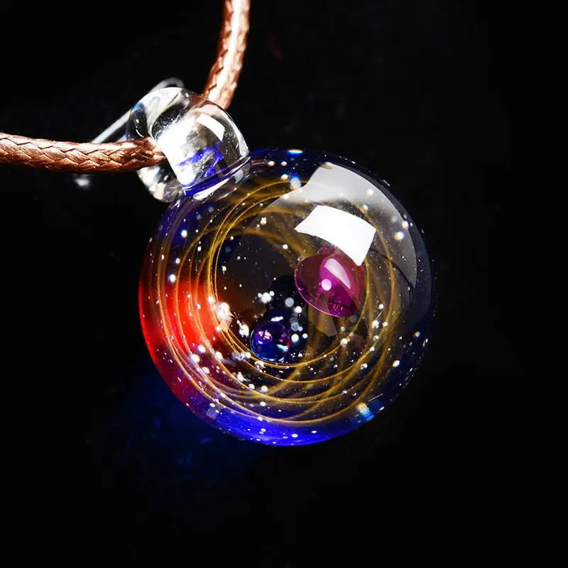 BOEYCJR Universe Glass Bead Planets Pendant Necklace Galaxy Rope Chain Solar System Design Necklace for Women - Mystic Oasis Gifts