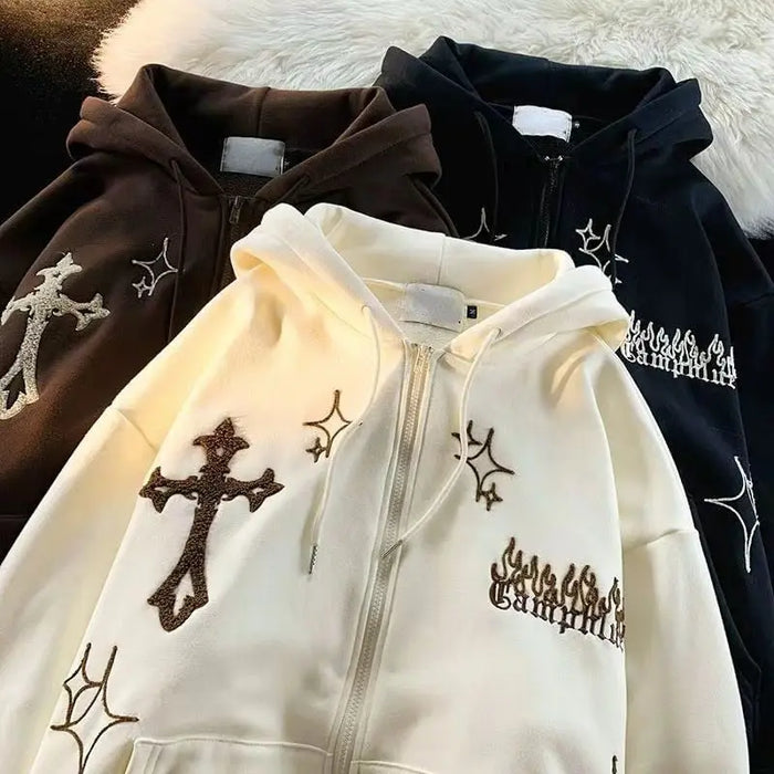 Hoodies Women Retro Harajuku Hip Hop Jacket High Street Zip Up Hoodie Casual Loose Sweatshirt Clothes Y2K Tops oversized hoodie - Mystic Oasis Gifts