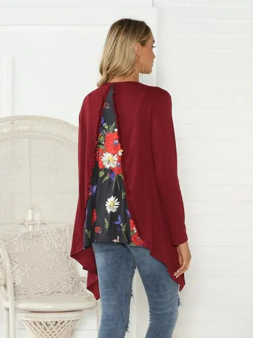 Floral Open Front Long Sleeve Cardigan Trendsi Shirts & Tops